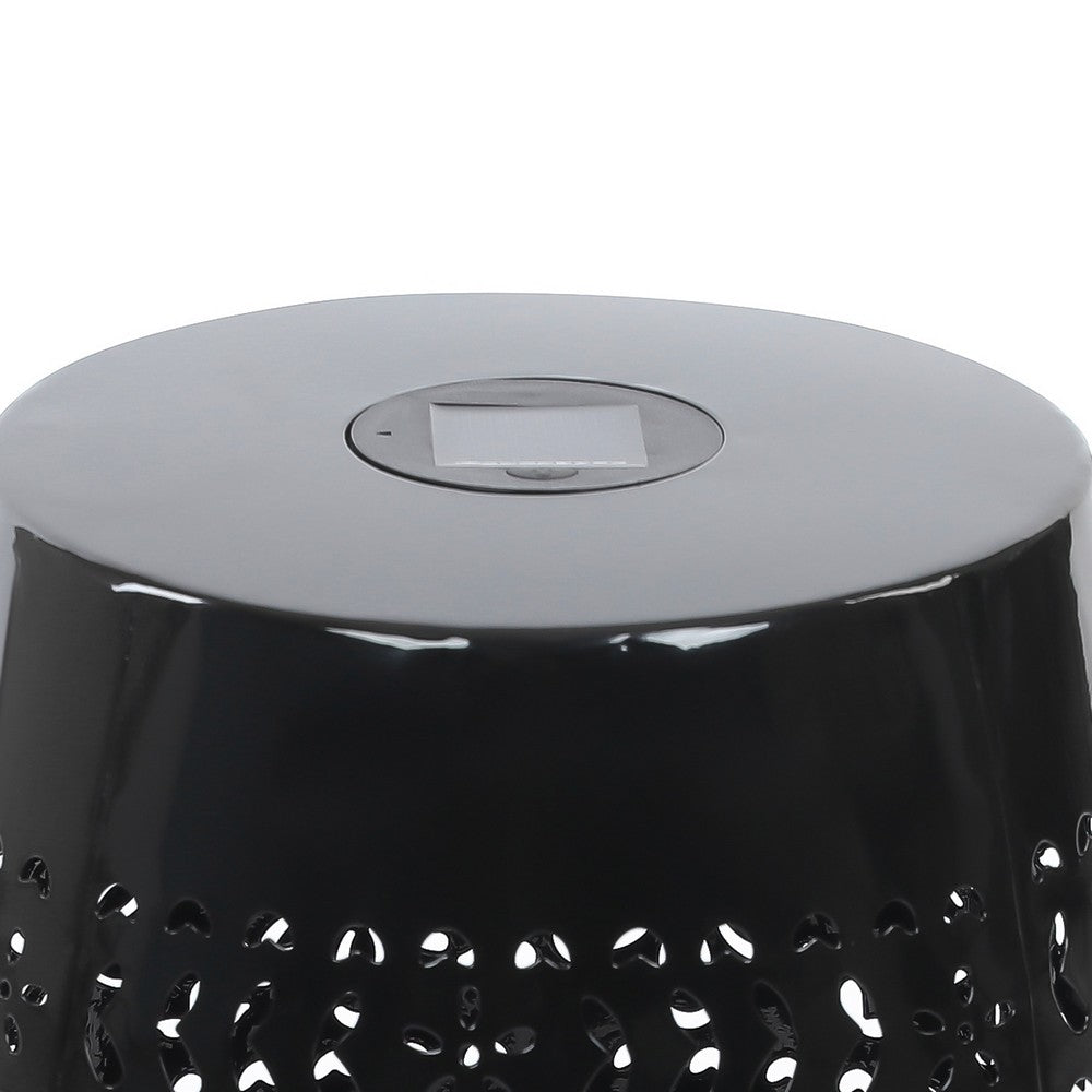 Sola Side Table, Solar Powered Light, 18 Inch Barrel Shaped Black Iron -BM335746