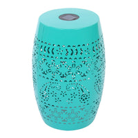 Sola Side Table, Solar Powered Light, 18 Inch Barrel Shaped Teal Iron -BM335747