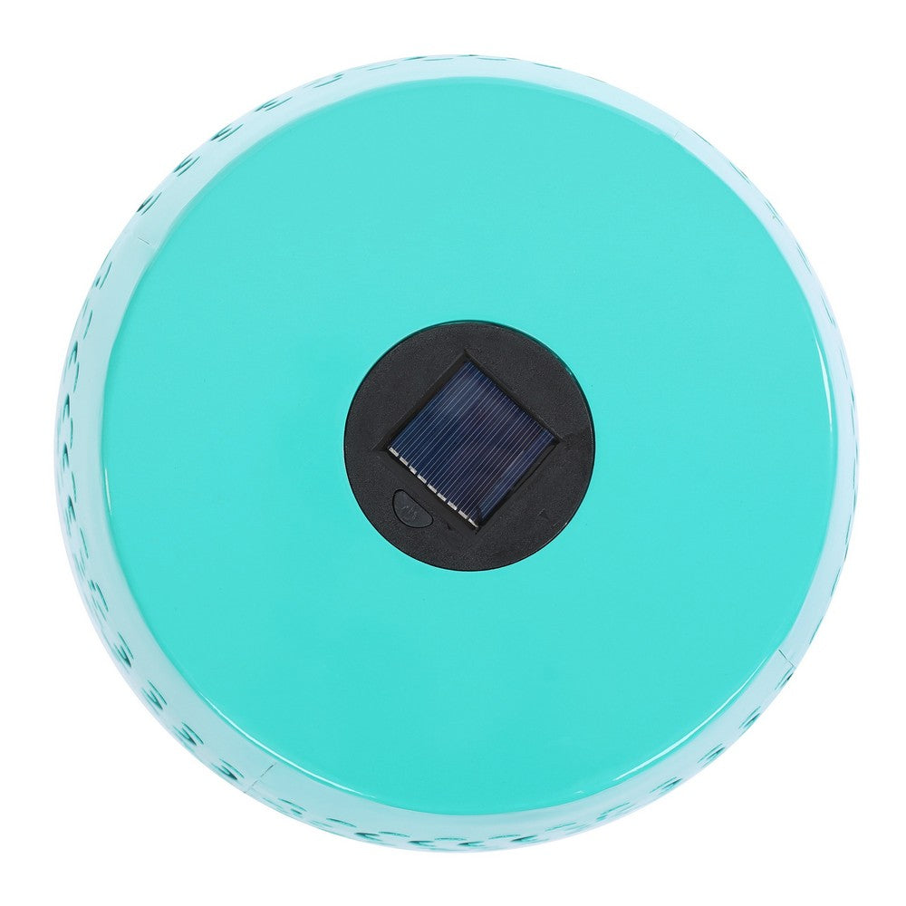 Sola Side Table, Solar Powered Light, 18 Inch Barrel Shaped Teal Iron -BM335747
