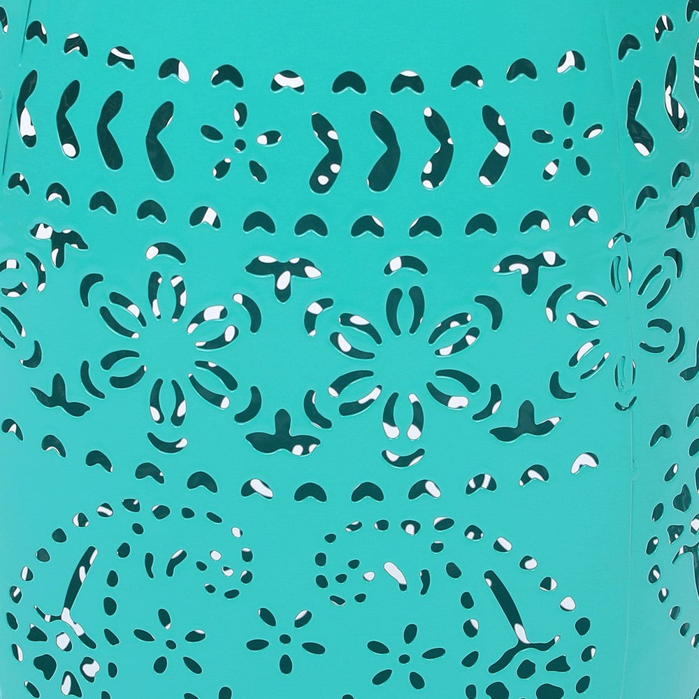 Sola Side Table, Solar Powered Light, 18 Inch Barrel Shaped Teal Iron -BM335747