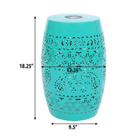 Sola Side Table, Solar Powered Light, 18 Inch Barrel Shaped Teal Iron -BM335747