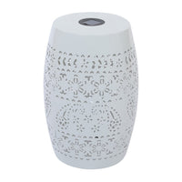 Sola Side Table, Solar Powered Light, 18 Inch Barrel Shaped White Iron -BM335748