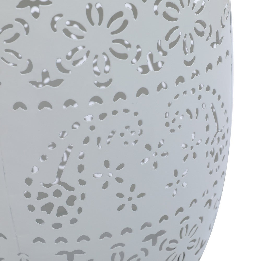 Sola Side Table, Solar Powered Light, 18 Inch Barrel Shaped White Iron -BM335748