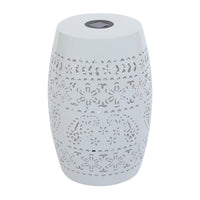 Sola Side Table, Solar Powered Light, 18 Inch Barrel Shaped White Iron -BM335748