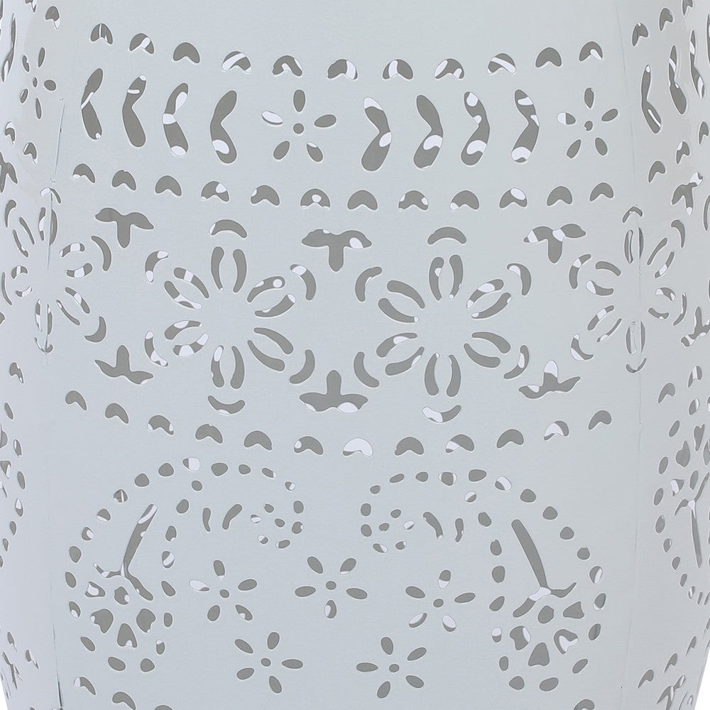 Sola Side Table, Solar Powered Light, 18 Inch Barrel Shaped White Iron -BM335748