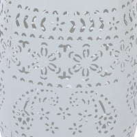 Sola Side Table, Solar Powered Light, 18 Inch Barrel Shaped White Iron -BM335748