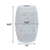 Sola Side Table, Solar Powered Light, 18 Inch Barrel Shaped White Iron -BM335748