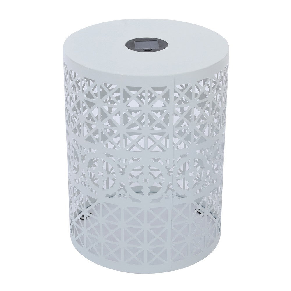 Kran Side Table, Solar Powered Light, Open Design 17 Inch White Iron -BM335749