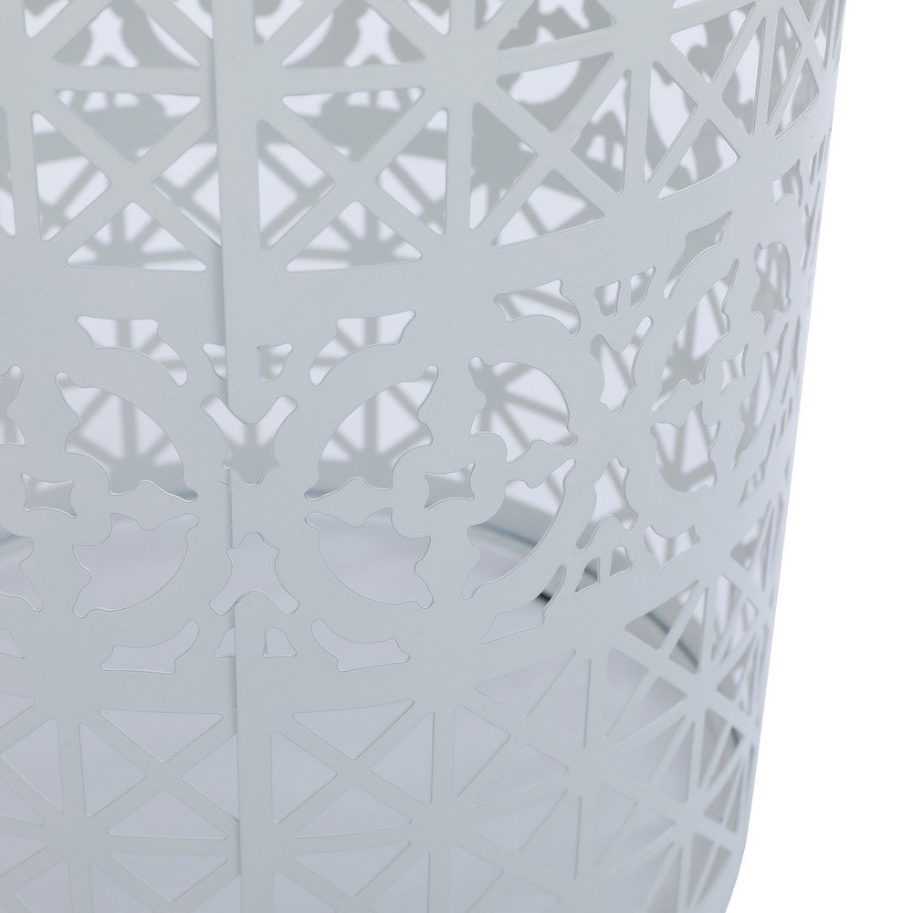 Kran Side Table, Solar Powered Light, Open Design 17 Inch White Iron -BM335749