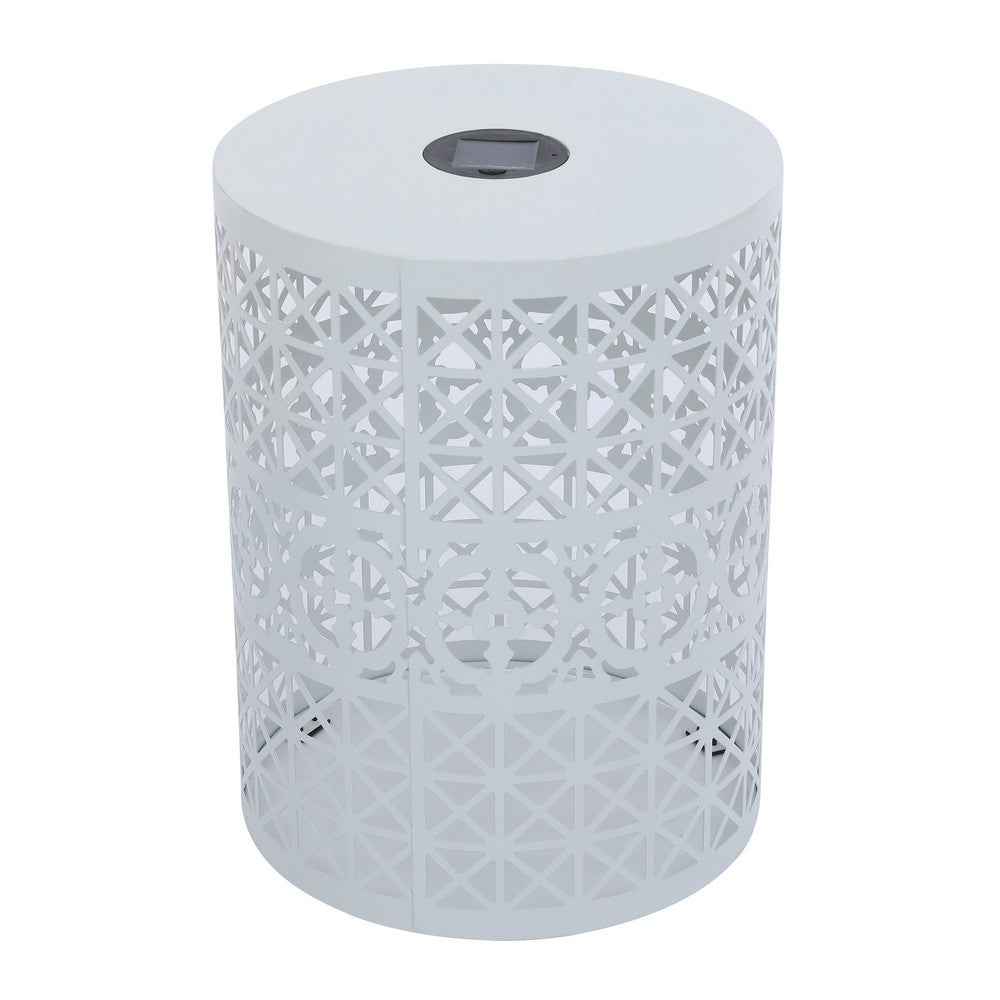 Kran Side Table, Solar Powered Light, Open Design 17 Inch White Iron -BM335749