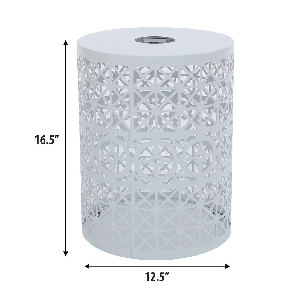 Kran Side Table, Solar Powered Light, Open Design 17 Inch White Iron -BM335749