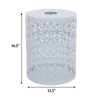 Kran Side Table, Solar Powered Light, Open Design 17 Inch White Iron -BM335749