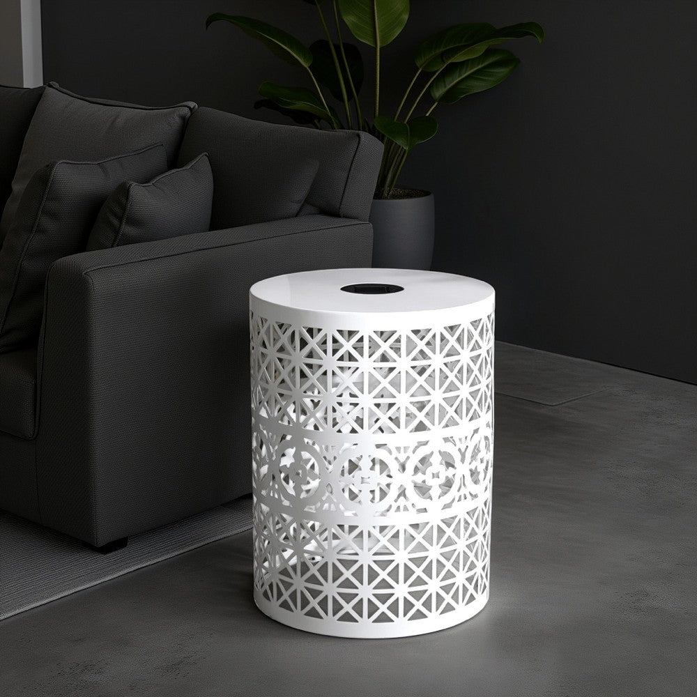 Kran Side Table, Solar Powered Light, Open Design 17 Inch White Iron -BM335749