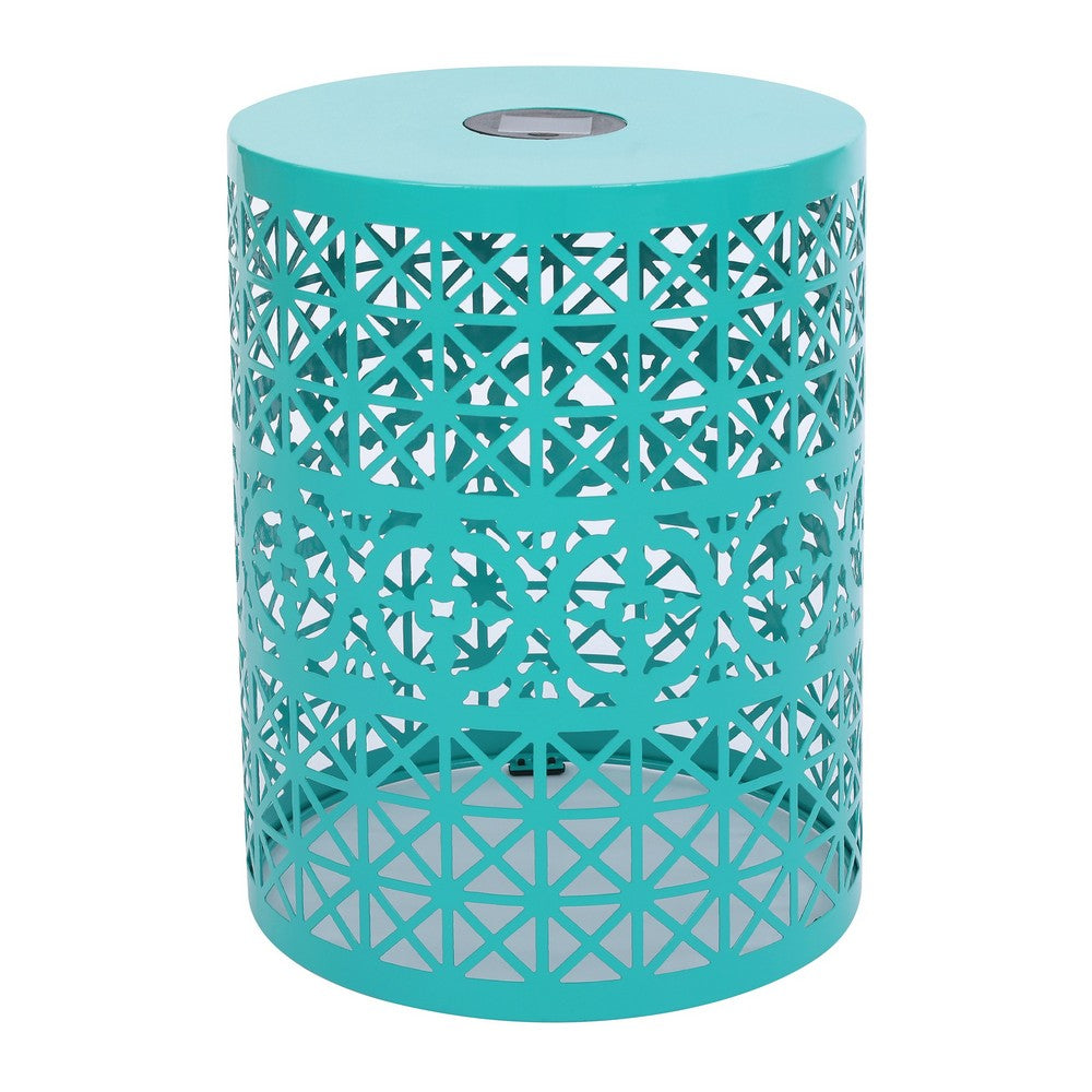 Kran Side Table, Solar Powered Light, Open Design 17 Inch Teal Iron -BM335750
