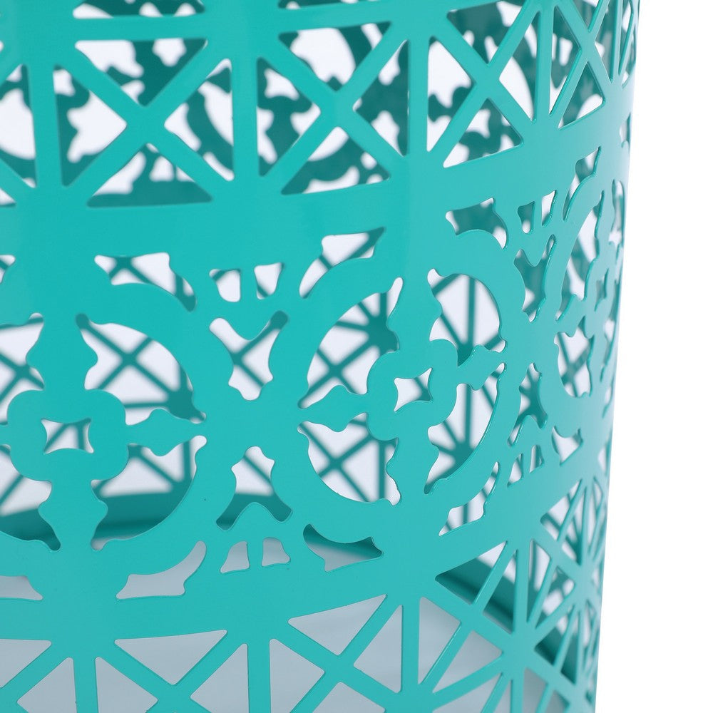 Kran Side Table, Solar Powered Light, Open Design 17 Inch Teal Iron -BM335750