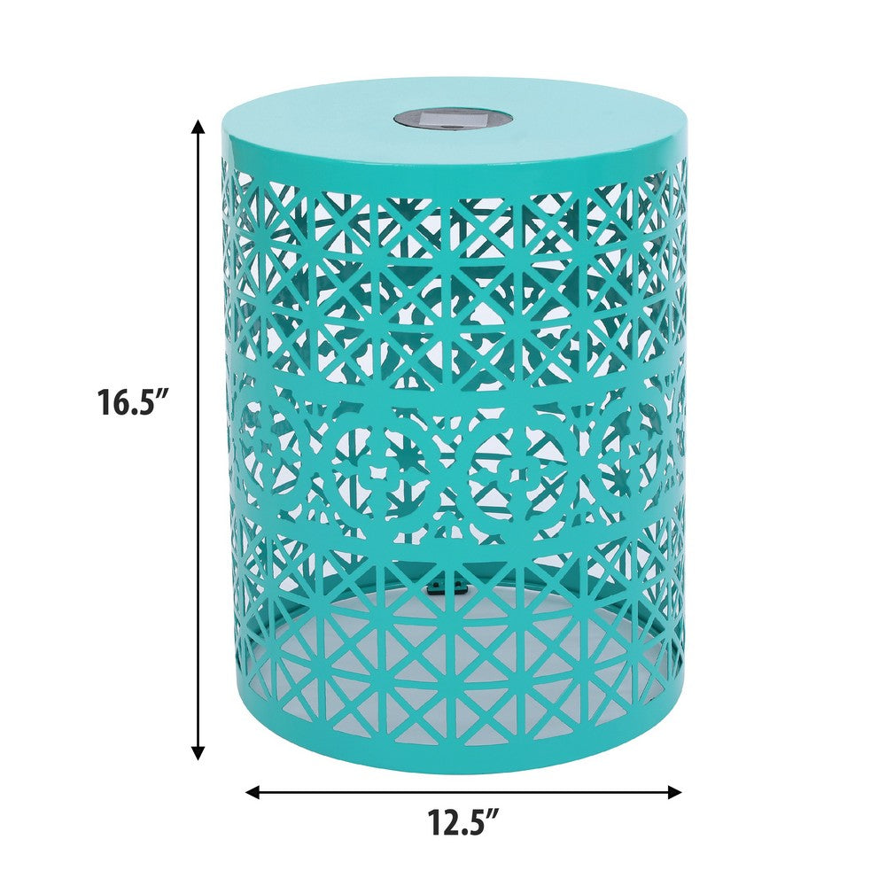 Kran Side Table, Solar Powered Light, Open Design 17 Inch Teal Iron -BM335750