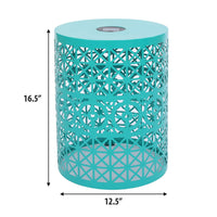 Kran Side Table, Solar Powered Light, Open Design 17 Inch Teal Iron -BM335750