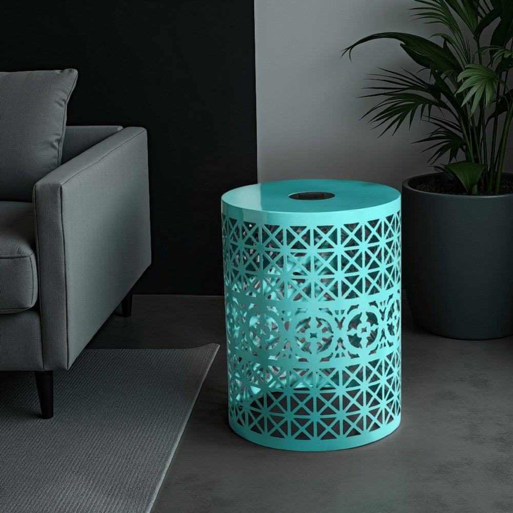 Kran Side Table, Solar Powered Light, Open Design 17 Inch Teal Iron -BM335750
