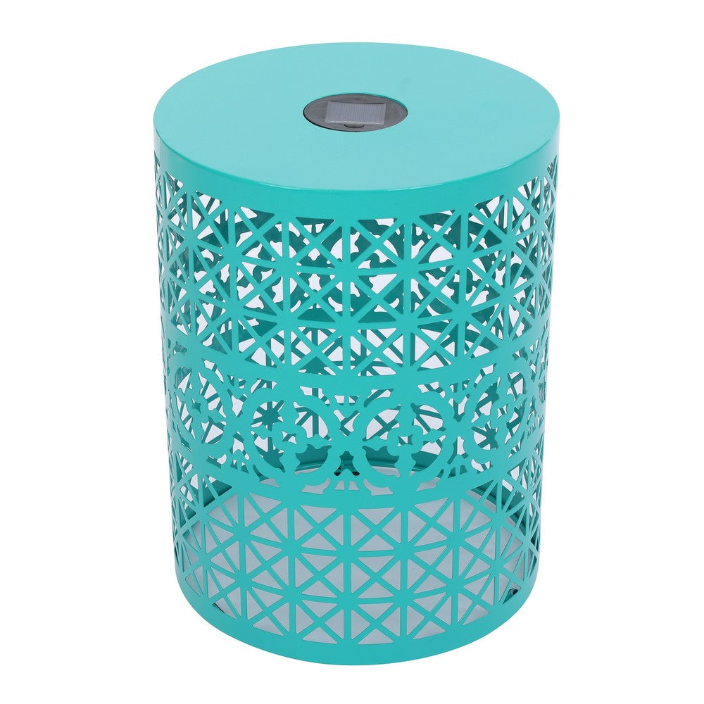 Kran Side Table, Solar Powered Light, Open Design 17 Inch Teal Iron -BM335750