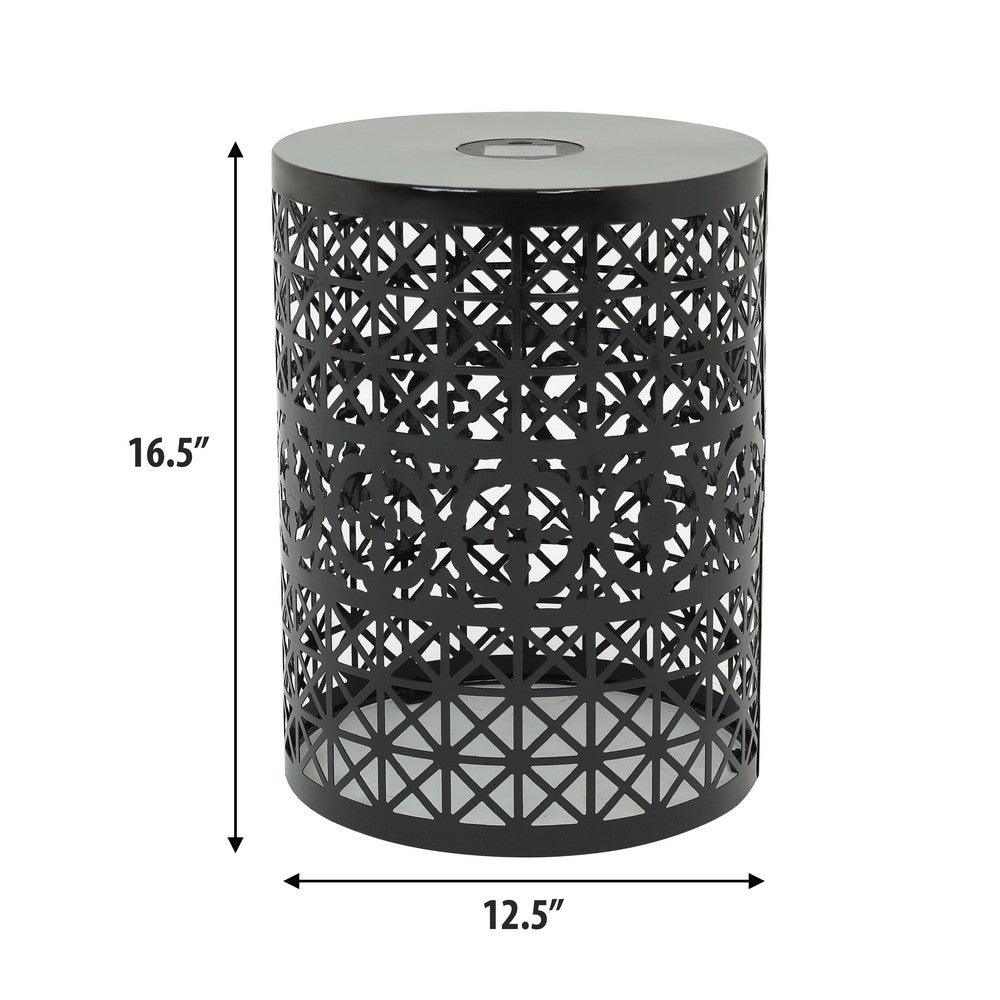 Kran Side Table, Solar Powered Light, Open Design 17 Inch Black Iron -BM335751