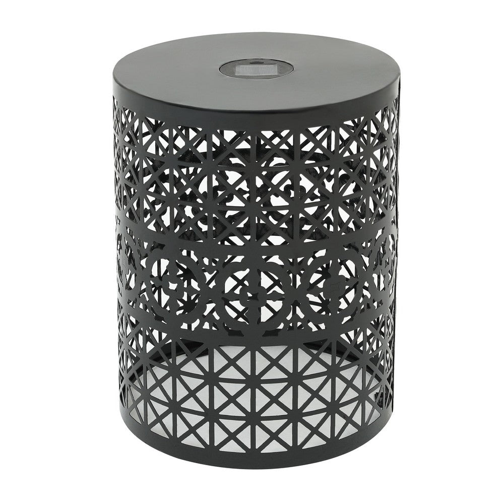 Kran Side Table, Solar Powered Light, Open Design 17 Inch Black Iron -BM335751