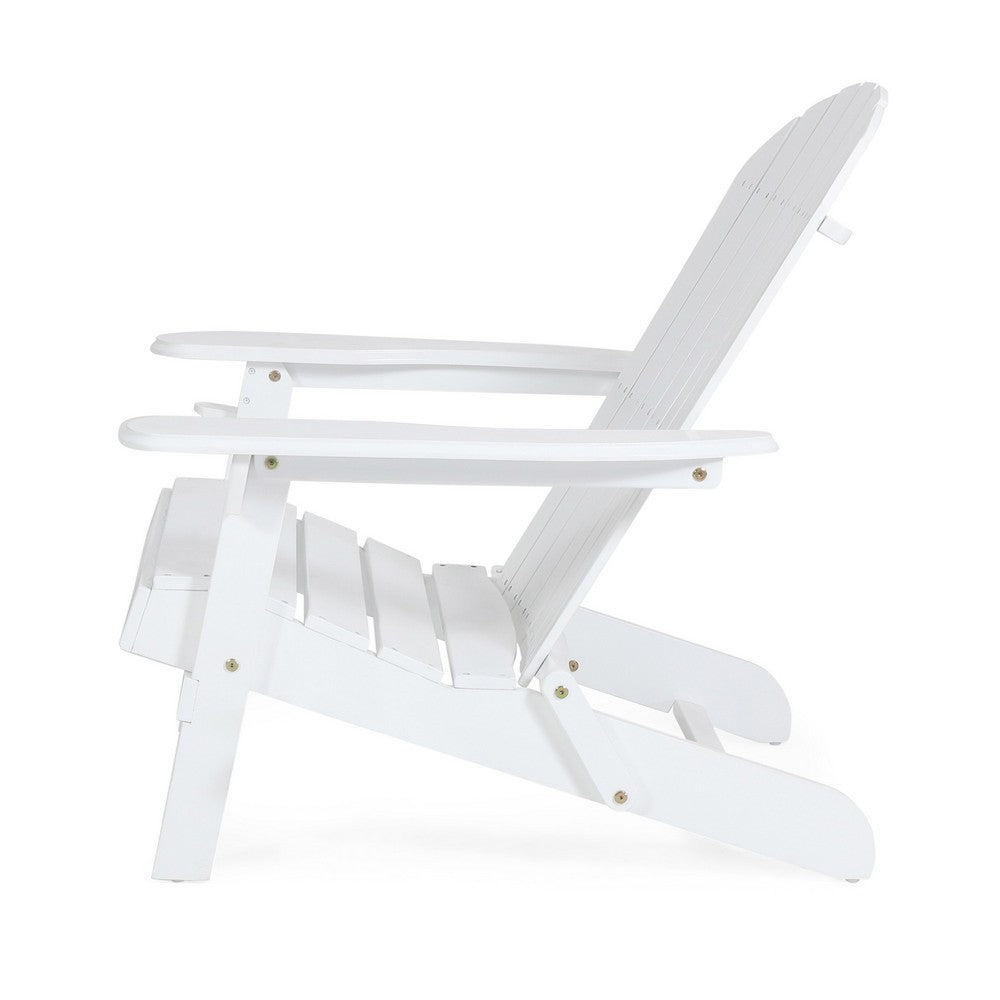 Libo Outdoor Adirondack Chair, Slatted Seat, Modern White Acacia Wood -BM335756