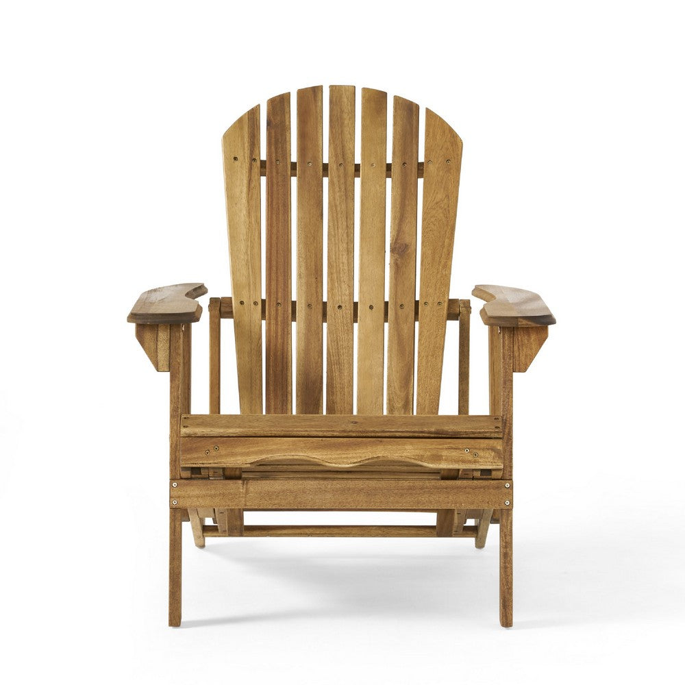 Libo Outdoor Reclining Adirondack Chair, Slatted Light Brown Wood -BM335757