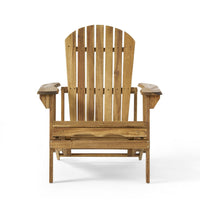 Libo Outdoor Reclining Adirondack Chair, Slatted Light Brown Wood -BM335757