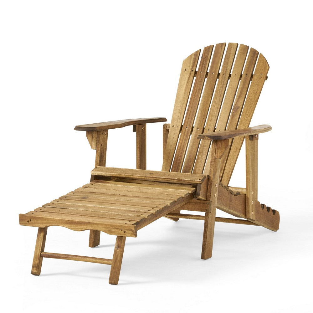 Libo Outdoor Reclining Adirondack Chair, Slatted Light Brown Wood -BM335757