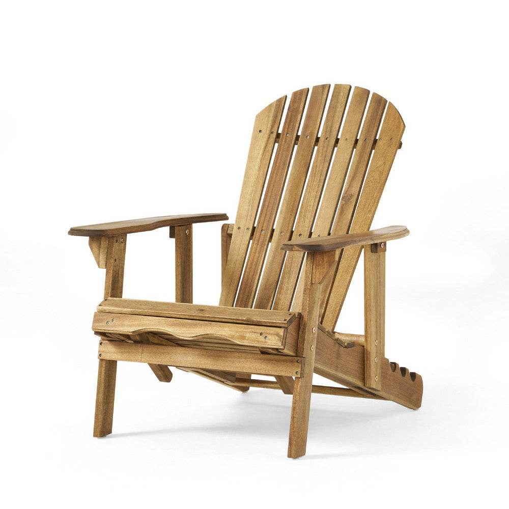 Libo Outdoor Reclining Adirondack Chair, Slatted Light Brown Wood -BM335757