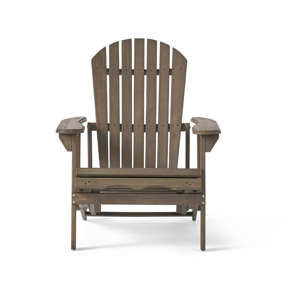 Libo Outdoor Recliner Adirondack Chair, Slatted Gray Acacia Wood -BM335758