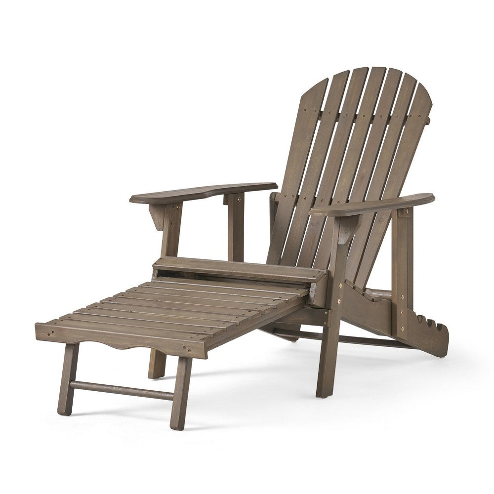 Libo Outdoor Recliner Adirondack Chair, Slatted Gray Acacia Wood -BM335758