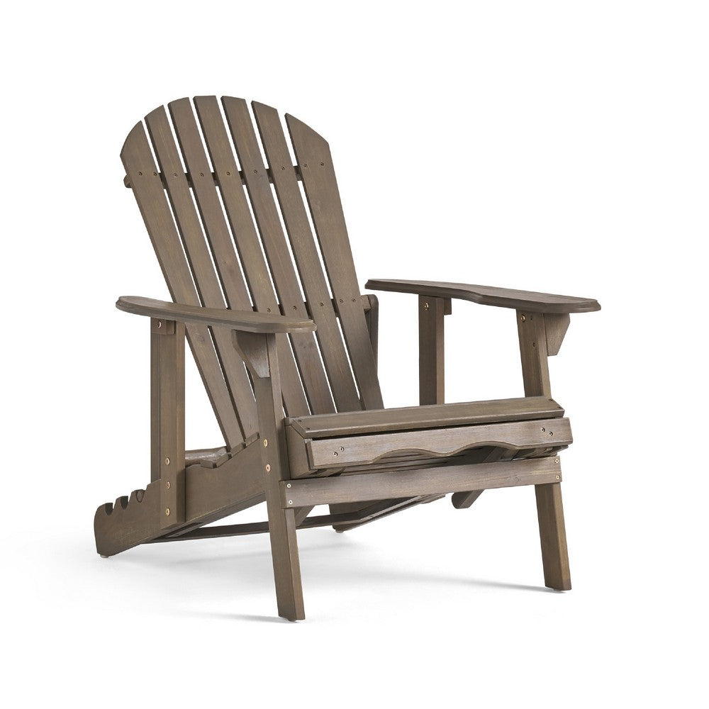 Libo Outdoor Recliner Adirondack Chair, Slatted Gray Acacia Wood -BM335758
