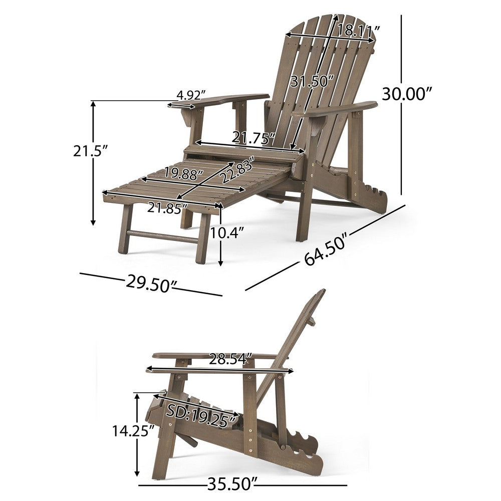 Libo Outdoor Recliner Adirondack Chair, Slatted Gray Acacia Wood -BM335758