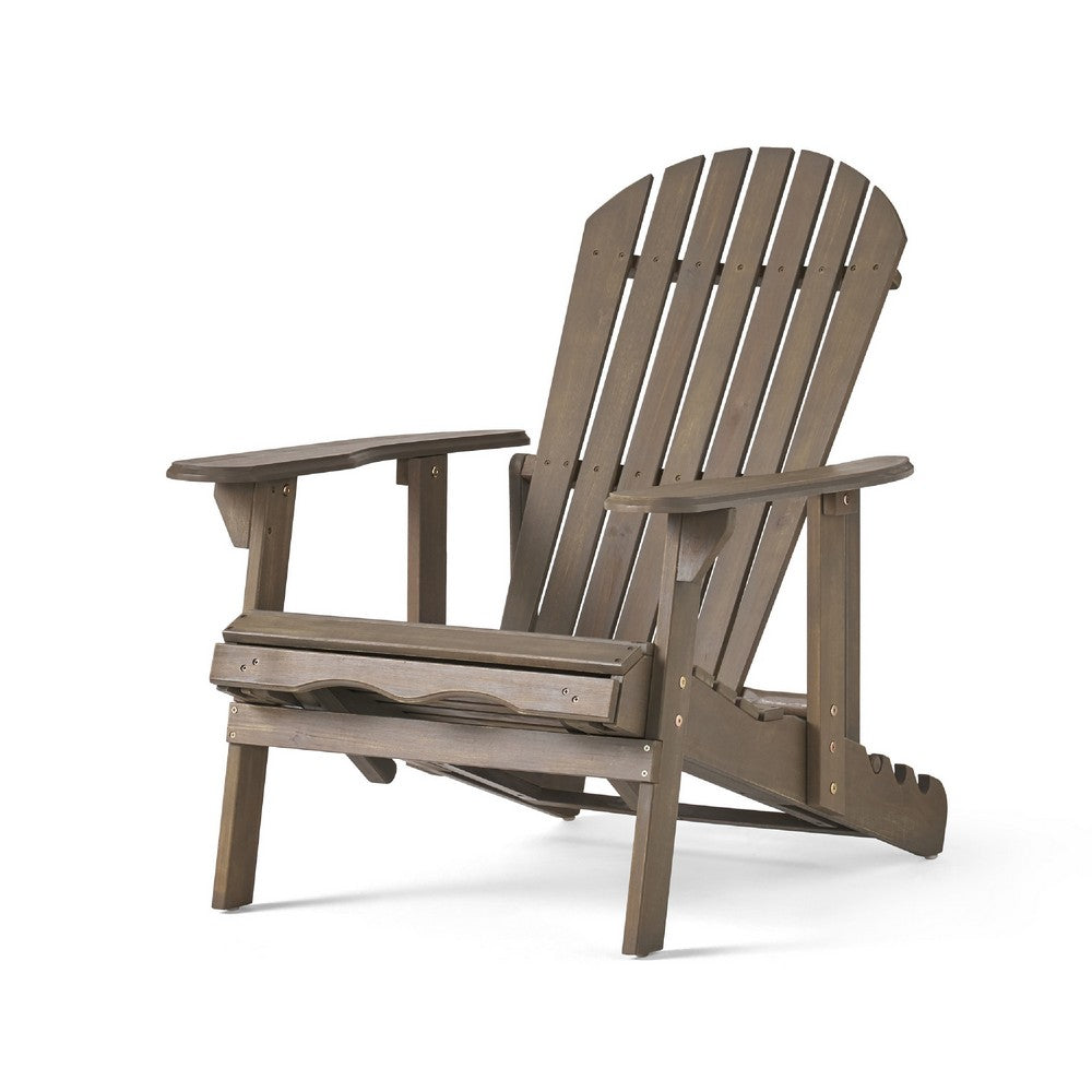 Libo Outdoor Recliner Adirondack Chair, Slatted Gray Acacia Wood -BM335758