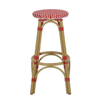 Outdoor Barstool Set of 2, Red and White Wicker Seat, Brown Aluminum -BM335768
