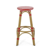 Outdoor Barstool Set of 2, Red and White Wicker Seat, Brown Aluminum -BM335768