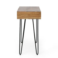 Levy Writing Laptop Desk, 40 Inch Brown Acacia Wood, Black Metal Legs -BM335771