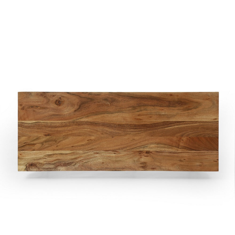 Levy Writing Laptop Desk, 40 Inch Brown Acacia Wood, Black Metal Legs -BM335771