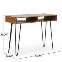 Levy Writing Laptop Desk, 40 Inch Brown Acacia Wood, Black Metal Legs -BM335771