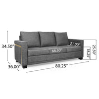 Jen 3 Seater Sofa, 80 Inch, Cushioned Charcoal Gray Pillow Back -BM335773