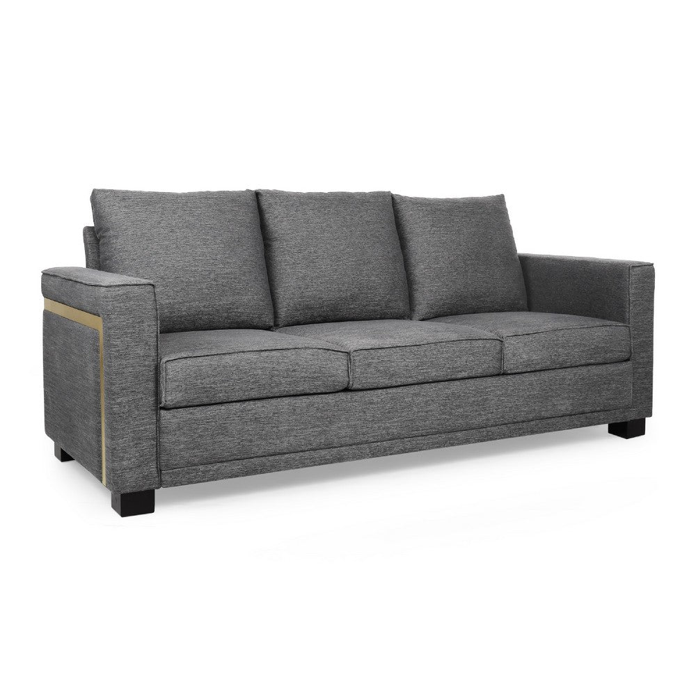Jen 3 Seater Sofa, 80 Inch, Cushioned Charcoal Gray Pillow Back -BM335773