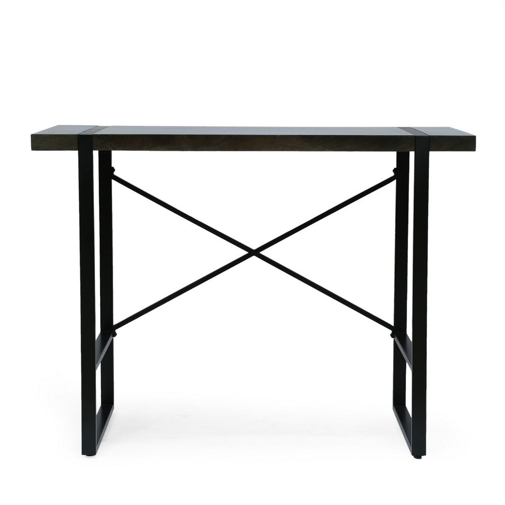 Ben Counter Height Desk, 48 Inch Dark Brown Wood Top, Iron Sled Legs -BM335778