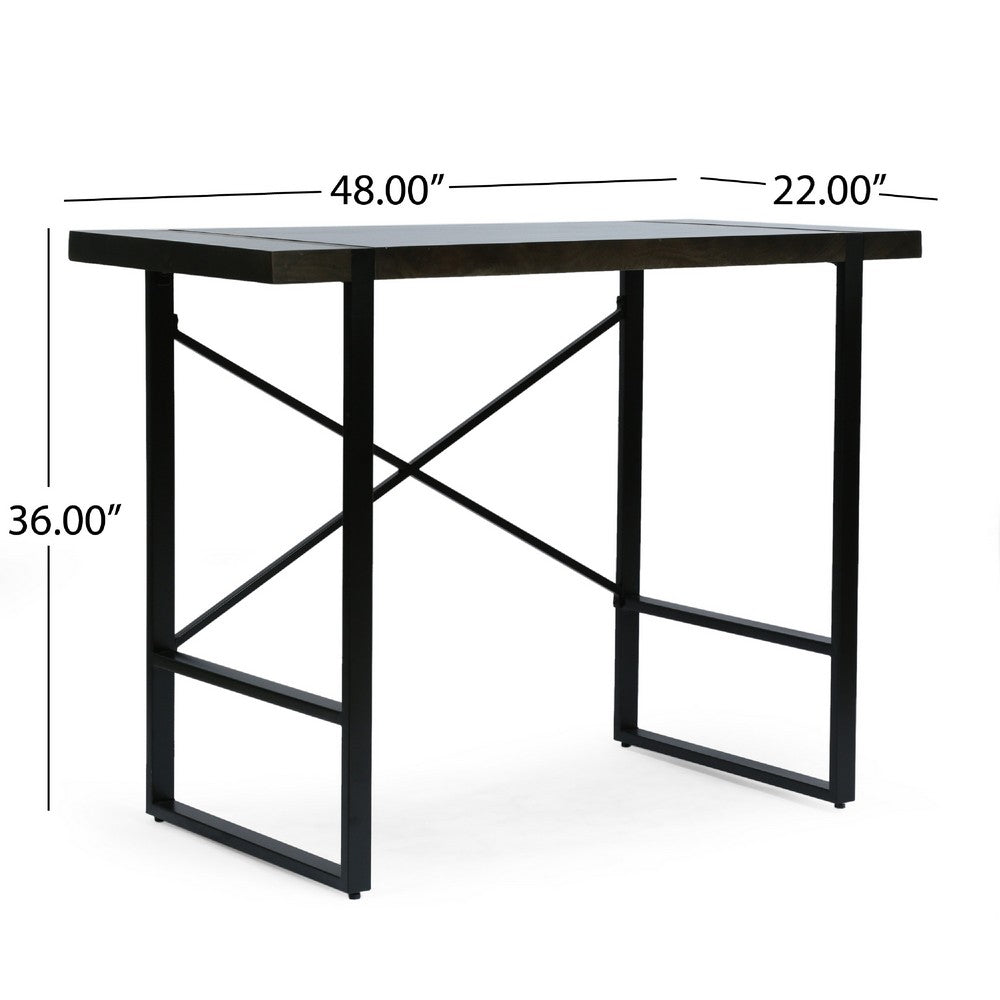 Ben Counter Height Desk, 48 Inch Dark Brown Wood Top, Iron Sled Legs -BM335778