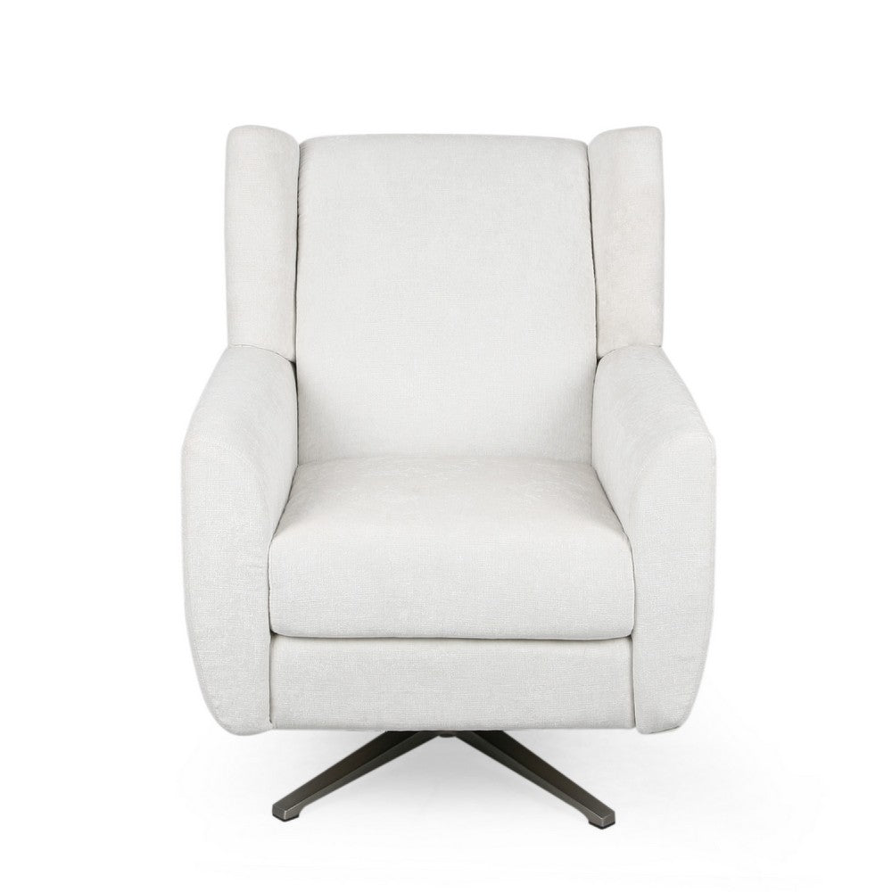 Ziny Swivel Armchair, Ivory Polyester Light Champagne Silver Iron Base -BM335780