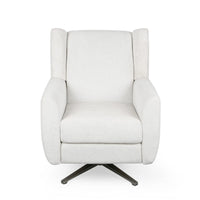 Ziny Swivel Armchair, Ivory Polyester Light Champagne Silver Iron Base -BM335780
