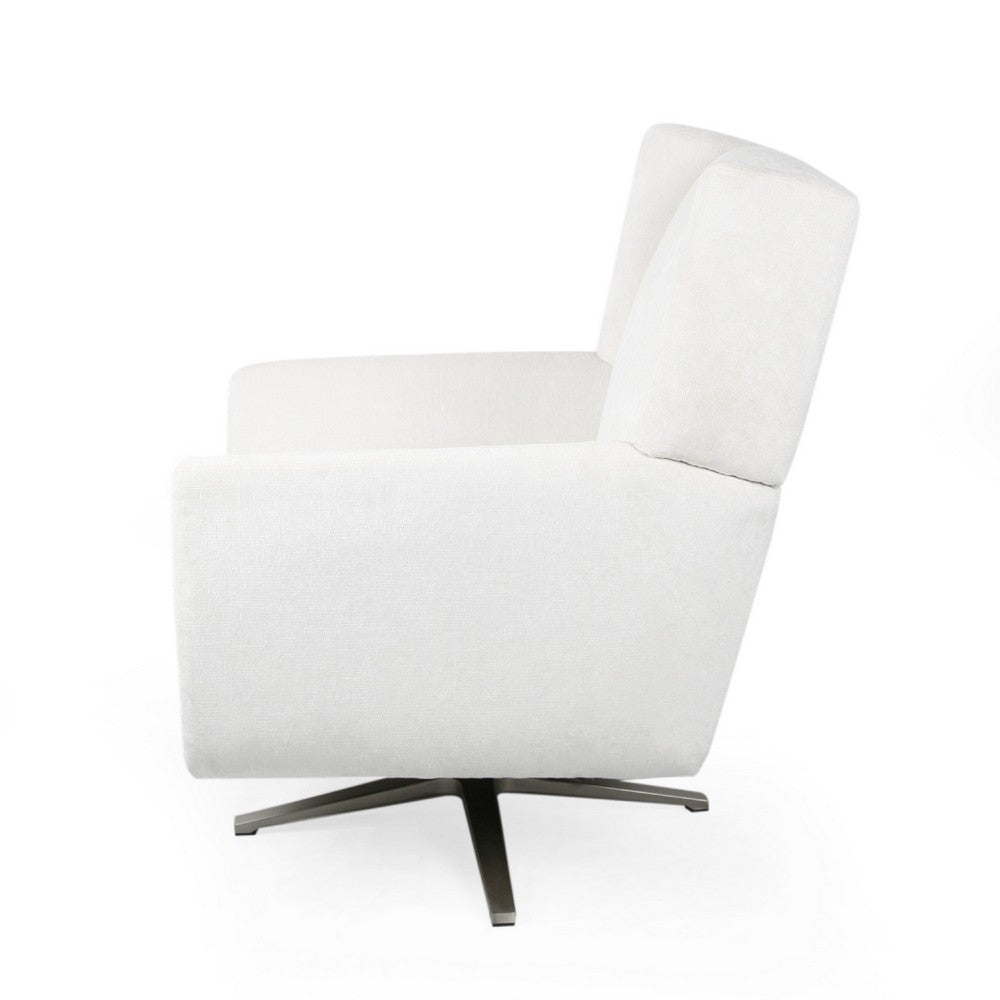 Ziny Swivel Armchair, Ivory Polyester Light Champagne Silver Iron Base -BM335780