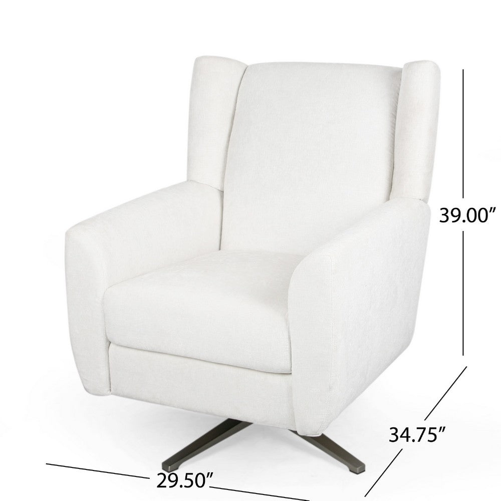 Ziny Swivel Armchair, Ivory Polyester Light Champagne Silver Iron Base -BM335780