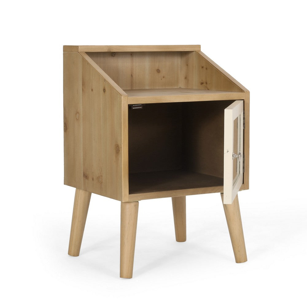 Zimy Side End Table with Built-in Cabinet Hutch, 16 Inch Brown White -BM335785