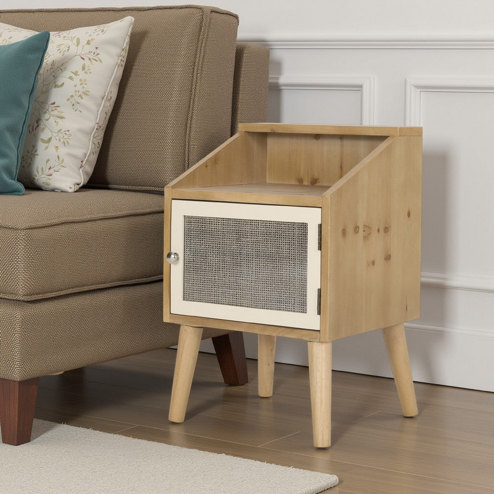 Zimy Side End Table with Built-in Cabinet Hutch, 16 Inch Brown White -BM335785